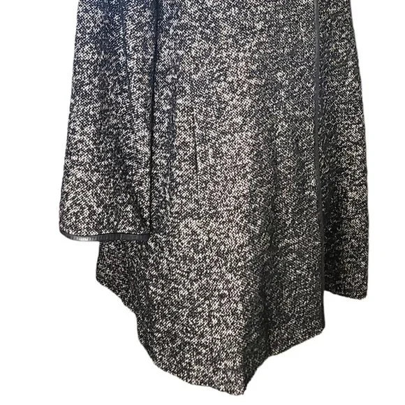 ⚜️ EILEEN FISHER ⚜️ sz L black tweed & leather lighter coat jacket transitional - Picture 7 of 11